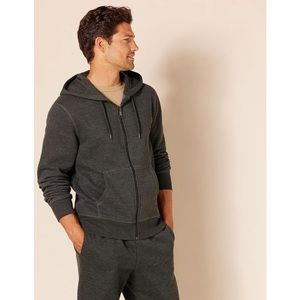 Amazon Essentials Men's Full-Zip Hooded Fleece Sweatshirt-Charcoal Heather-Large
